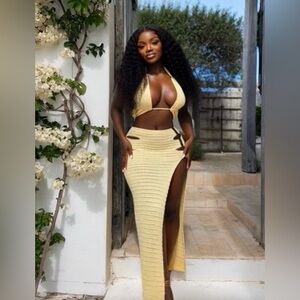 Outcast Celeste Crop Top & Maxi Set in Lemon Small $165